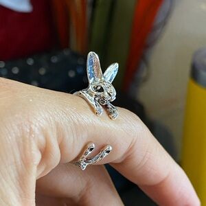 Unisex silver bunny rabbit open ring, Animal  Bohemian Chunky Punk ring, Gift